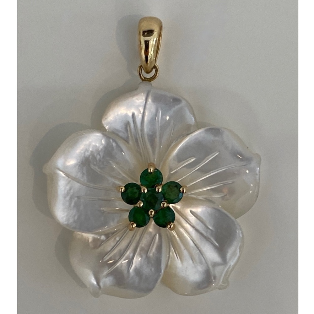 MOTHER OF PEARL EMERALD LUCKY CHARM PENDENT FOR A NECKLACE